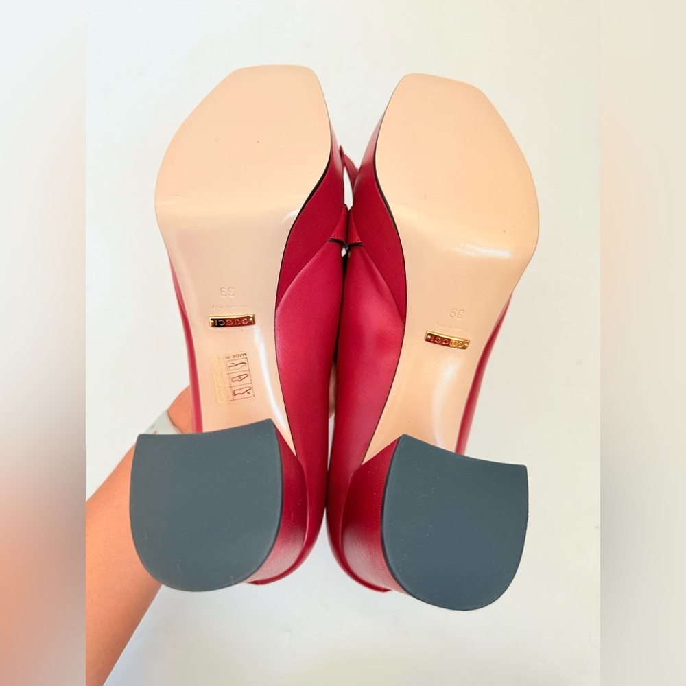 Gucci Hibiscus Red Leather Malaga Kid GG Marmont Fringe Platform Loafer Pumps 39 - Picture 9 of 15